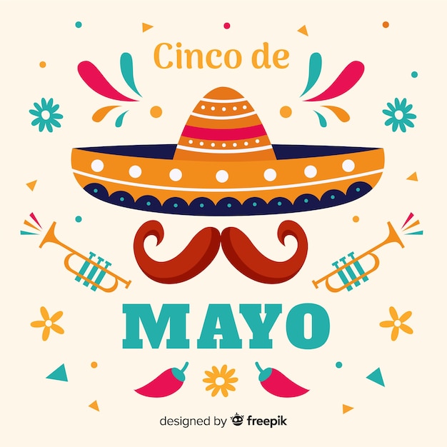 Vettore gratuito piatto cinco de mayo sfondo