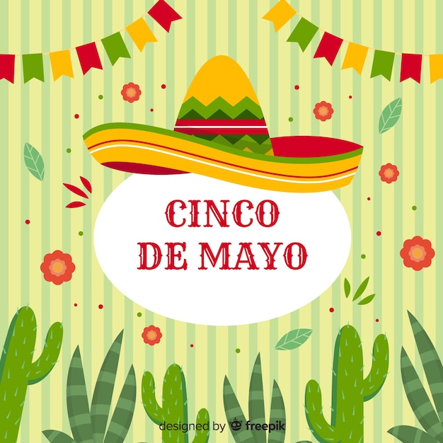 Vettore gratuito piatto cinco de mayo sfondo