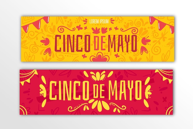 Vettore gratuito set di banner piatto cinco de mayo