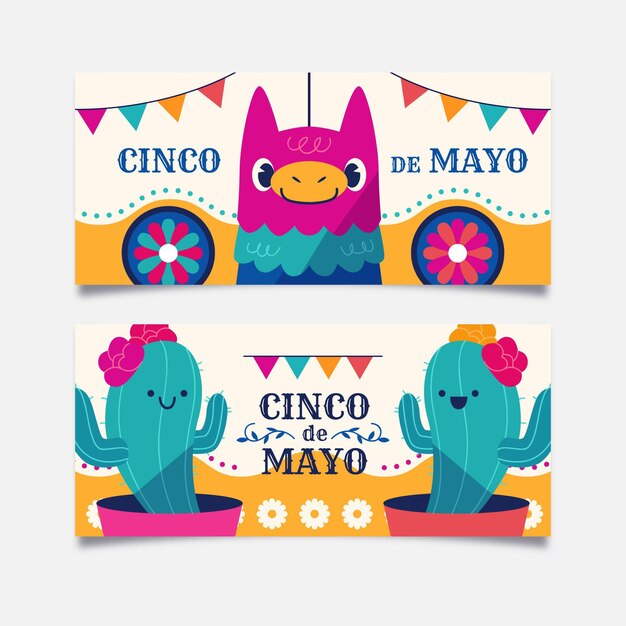 Flat cinco de mayo banners set