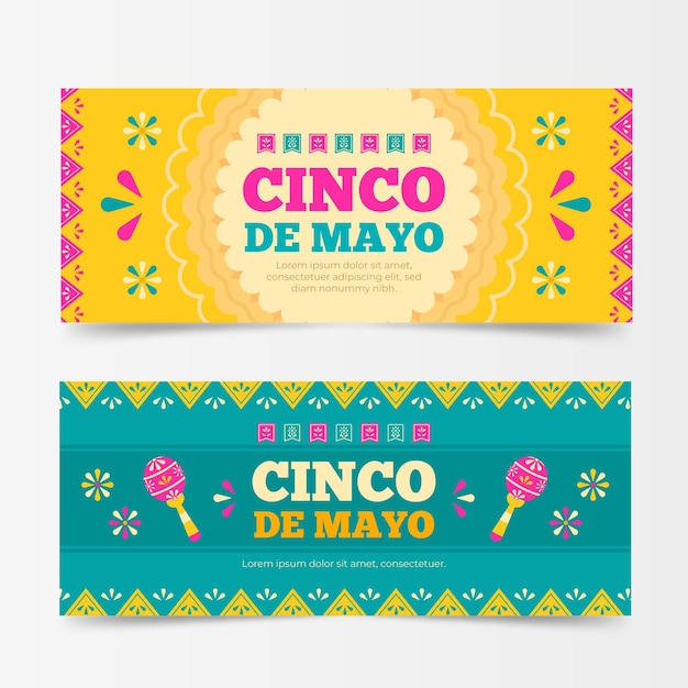 Vettore gratuito set di banner piatto cinco de mayo