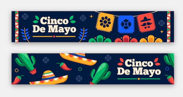 Vettore gratuito set di banner piatto cinco de mayo