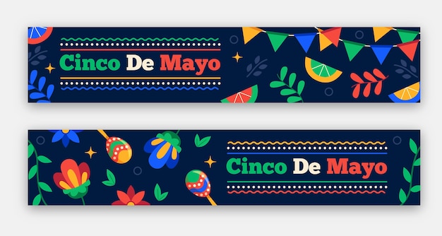 Vettore gratuito set di banner piatto cinco de mayo