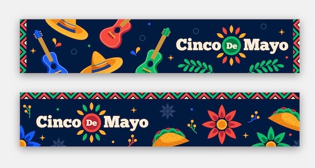 Vettore gratuito set di banner piatto cinco de mayo