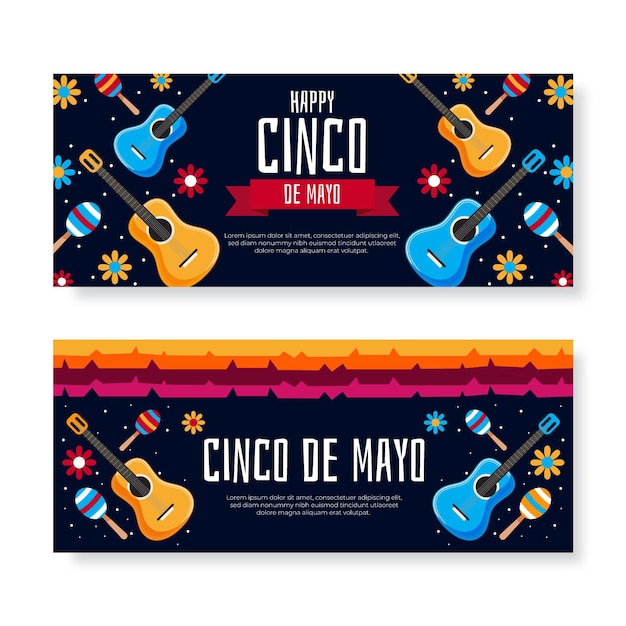 Vettore gratuito set di banner piatto cinco de mayo