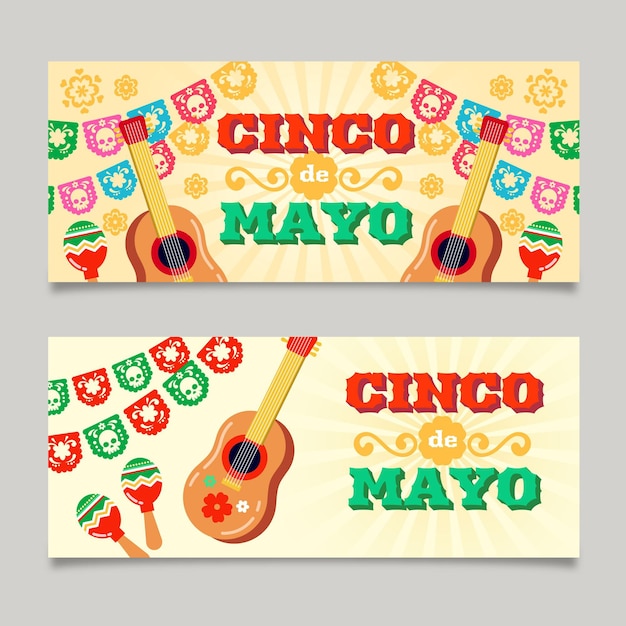 Vettore gratuito set di banner piatto cinco de mayo