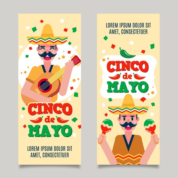 flat cinco de mayo banners set