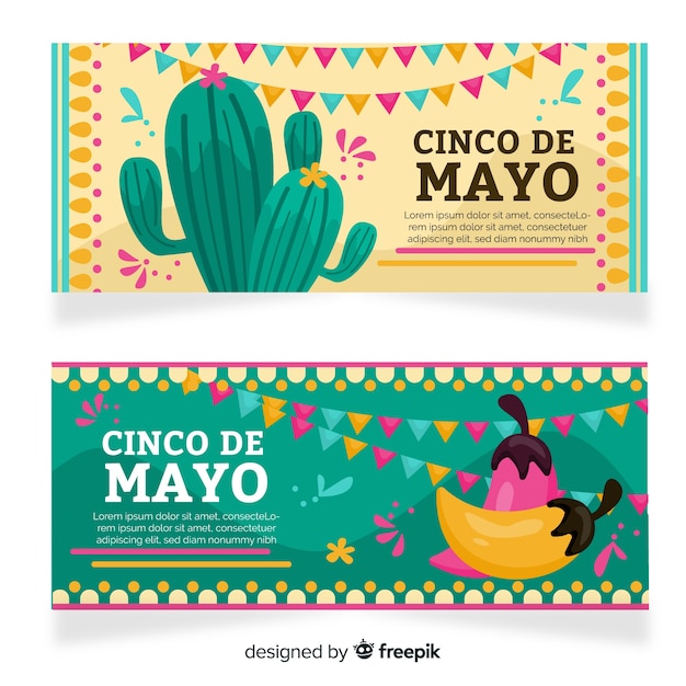 Flat cinco de mayo banners