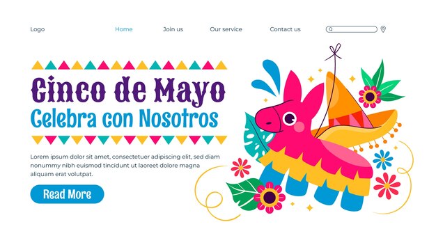 Шаблон целевой страницы празднования Flat cinco de mayo