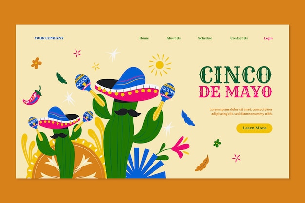 Шаблон целевой страницы празднования Flat cinco de mayo