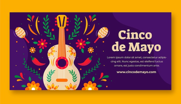 플랫 cinco de mayo 가로 배너 템플릿