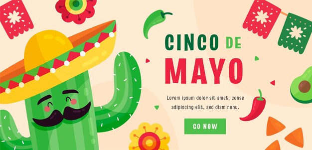 Flat cinco de mayo horizontal banner template