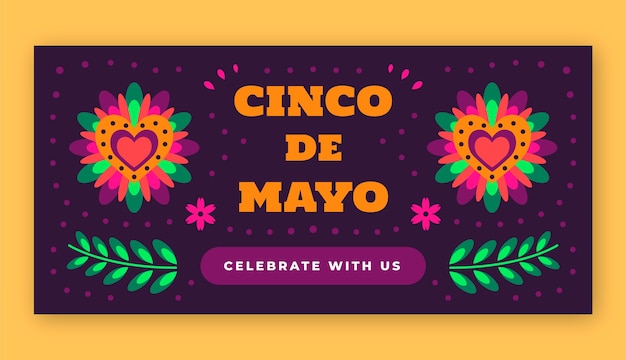 플랫 cinco de mayo 가로 배너 템플릿