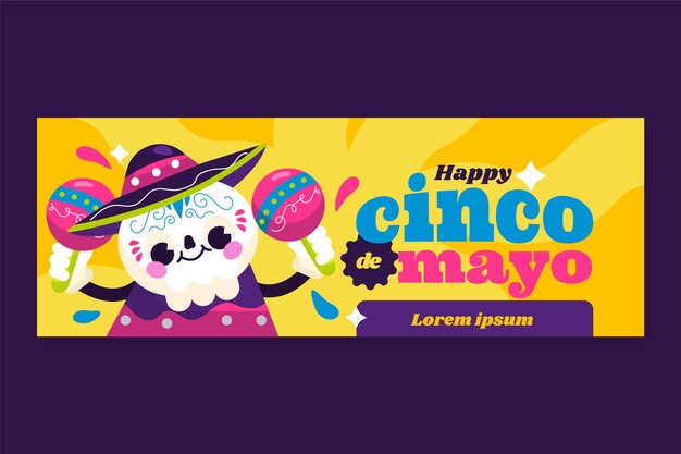 플랫 cinco de mayo 가로 배너 템플릿