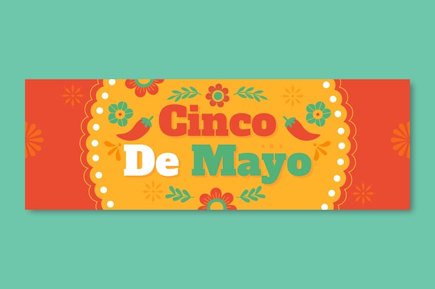 Vettore gratuito modello di banner orizzontale piatto cinco de mayo