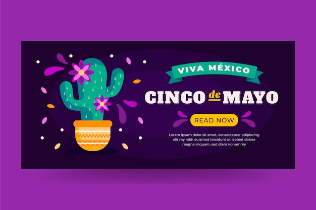 Vettore gratuito modello di banner orizzontale piatto cinco de mayo