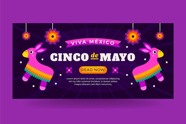 Vettore gratuito modello di banner orizzontale piatto cinco de mayo