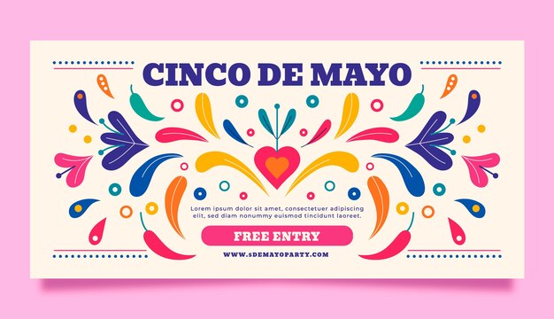 플랫 cinco de mayo 가로 배너 템플릿