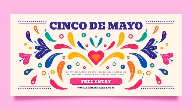 플랫 cinco de mayo 가로 배너 템플릿