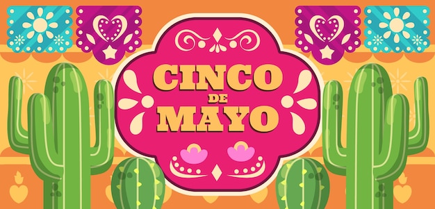 Flat cinco de mayo horizontal banner template