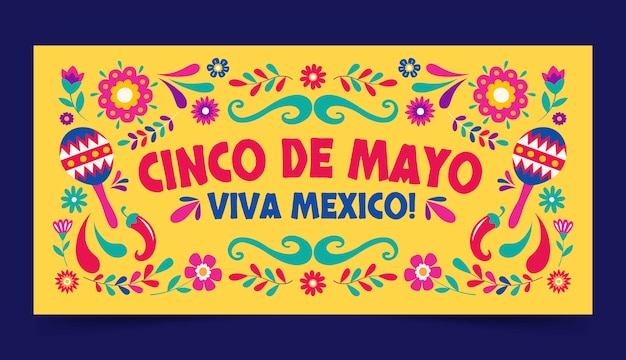 Flat Cinco De Mayo Horizontal Banner Template