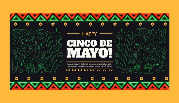 Modello di banner orizzontale piatto cinco de mayo