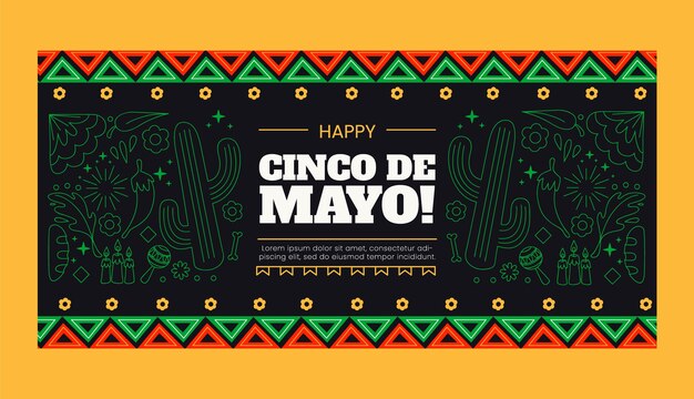 플랫 cinco de mayo 가로 배너 템플릿