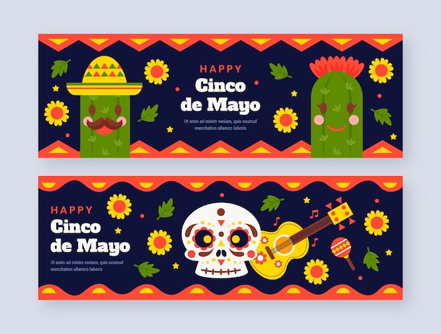 Free vector flat cinco de mayo horizontal banners pack