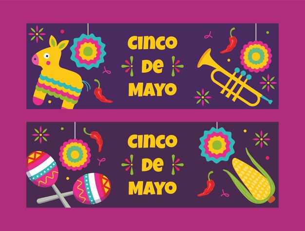 Flat cinco de mayo horizontal banners pack