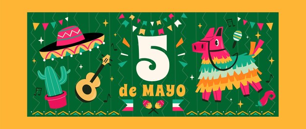 플랫 cinco de mayo 가로 배너 팩