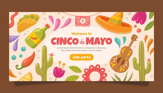 플랫 cinco de mayo 가로 배너 팩