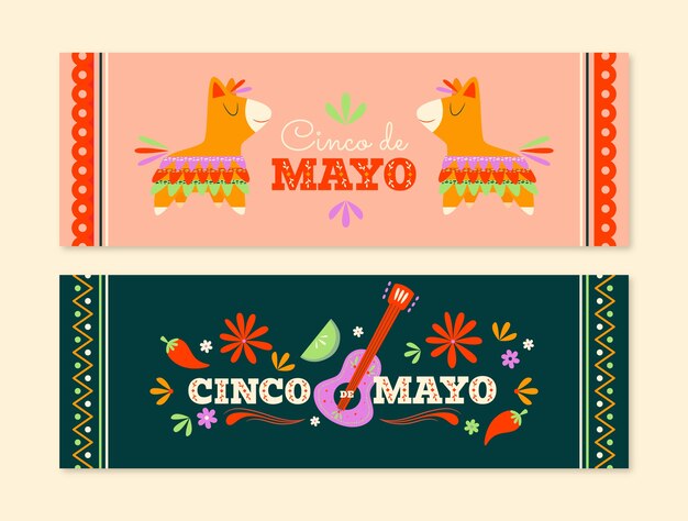 무료 벡터 플랫 cinco de mayo 가로 배너 팩