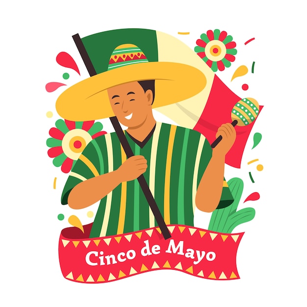 Vettore gratuito illustrazione di cinco de mayo piatto