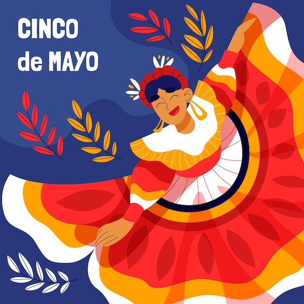 Vettore gratuito illustrazione piana di cinco de mayo