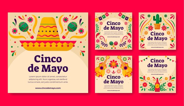 Flat cinco de mayo instagram posts collection