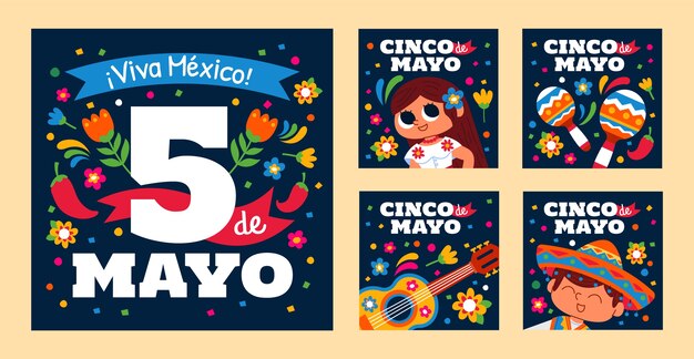 Collezione di post instagram flat cinco de mayo