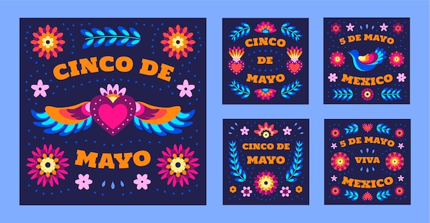 Flat cinco de mayo instagram posts collection