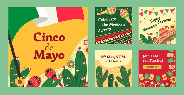 Flat cinco de mayo instagram posts collection