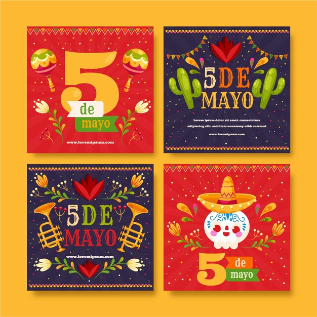 Flat cinco de mayo instagram posts collection