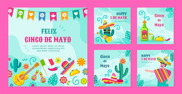 Collezione di post instagram flat cinco de mayo