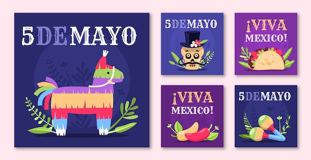 Flat cinco de mayo instagram posts collection