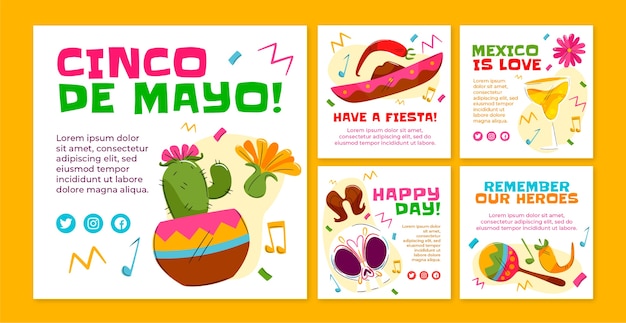 Collezione di post instagram flat cinco de mayo