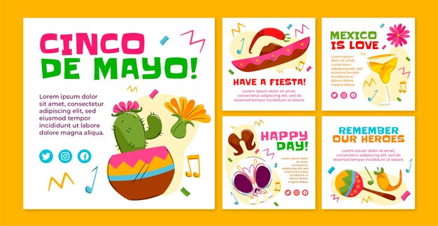 Flat cinco de mayo instagram posts collection