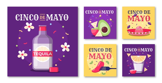 Flat cinco de mayo instagram posts collection