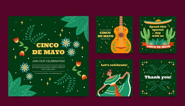 Бесплатное векторное изображение Коллекция постов в instagram cinco de mayo