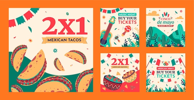 Free vector flat cinco de mayo instagram posts collection