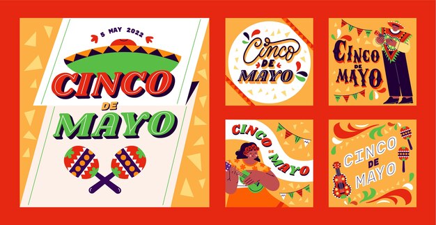 Flat cinco de mayo instagram posts collection