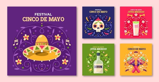 Collezione di post instagram flat cinco de mayo