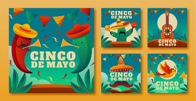 Flat cinco de mayo instagram posts collection