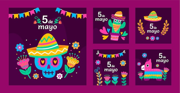 무료 벡터 플랫 cinco de mayo 인스타그램 게시물 모음